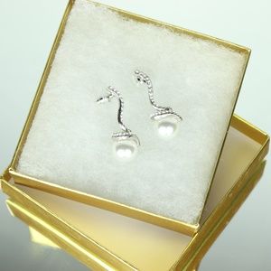 Dangling rhinestone and faux pearl earrings